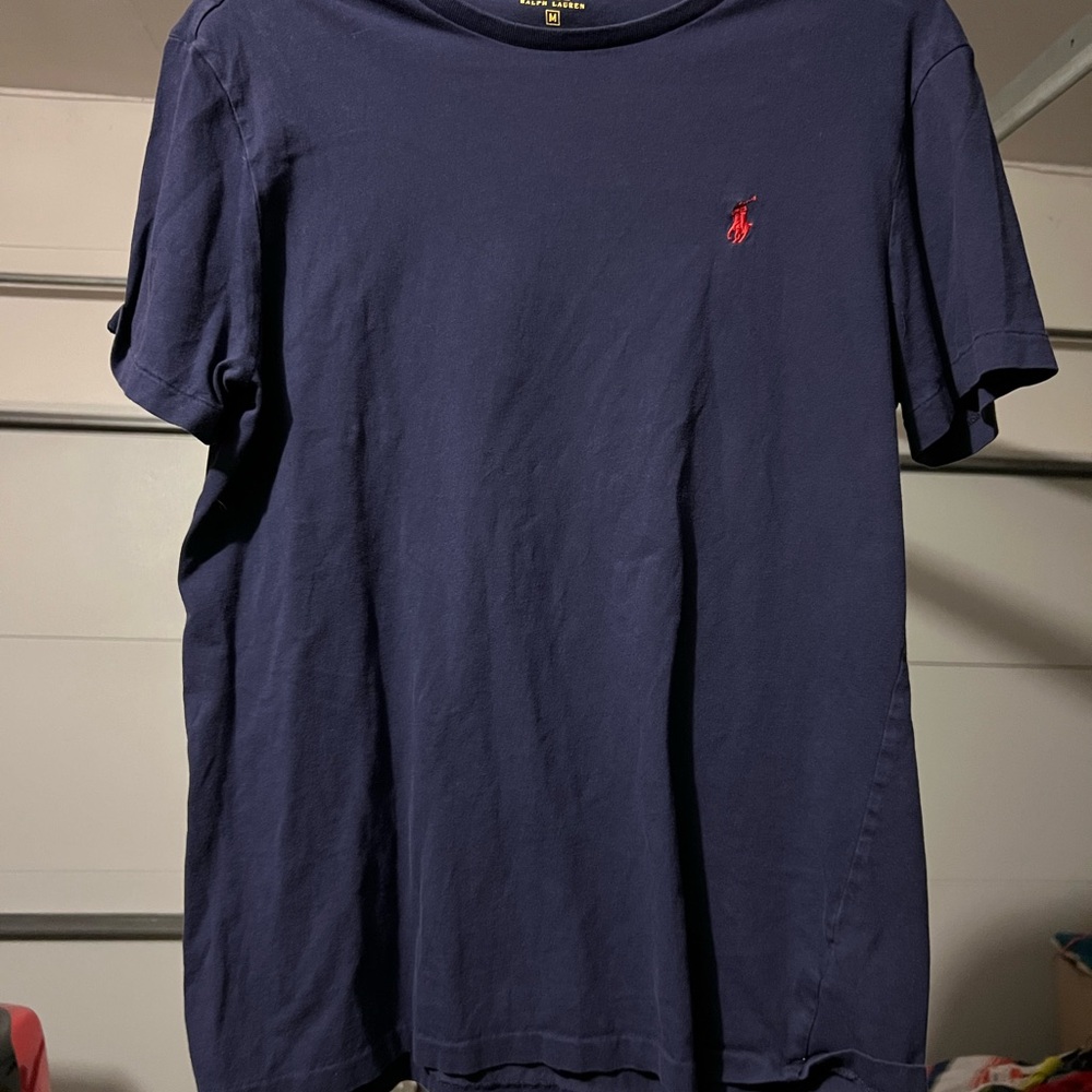 Polo by Ralph Lauren Men's Dark Blue Tee with Red Logo size M